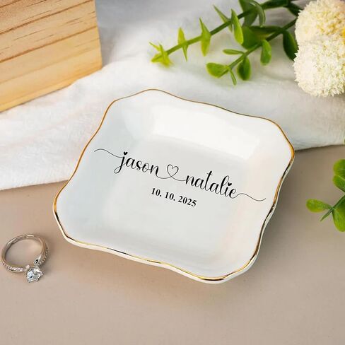Custom Engagement Ring Dish, Initials Heart Rate Ring Dish, Gift for Bride and Groom, Wedding Gift, Bridal Shower, Engagement Gifts in Saudi Arabia