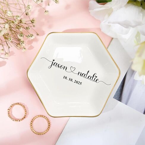 Custom Engagement Ring Dish, Initials Heart Rate Ring Dish, Gift for Bride and Groom, Wedding Gift, Bridal Shower, Engagement Gifts in Saudi Arabia