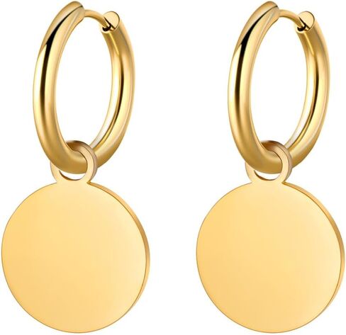 Disc Earrings for Women Dainty Disc Coin Circle Drop Dangle Earrings Gold Silver Circle Coin Charm Hoop Earrings Stainless Steel Hoop Disc Earrings Lightweight Hypoallergenic Earrings Birthday Party Jewelry in Saudi Arabia