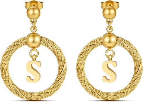 Xiacheng 18K مطلية بالذهب هوب الأقراط الأولية الفولاذ المقاوم للصدأ هيبوالرجينيك هدايا عصرية للنساء بيان أنيق A-Z رسالة تتدلى قطرة مجوهرات مقاومة للماء in Kuwait