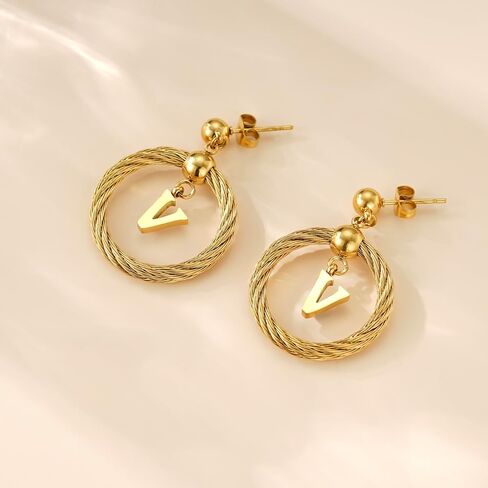 Xiacheng 18K مطلية بالذهب هوب الأقراط الأولية الفولاذ المقاوم للصدأ هيبوالرجينيك هدايا عصرية للنساء بيان أنيق A-Z رسالة تتدلى قطرة مجوهرات مقاومة للماء in Kuwait