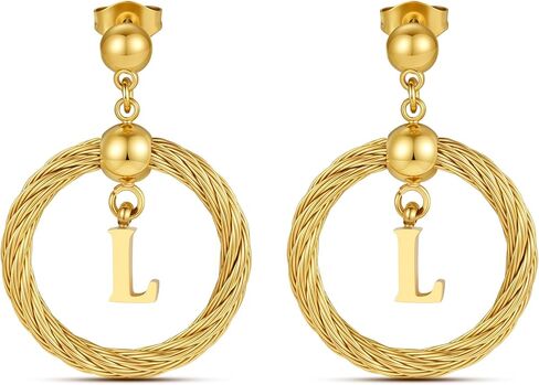 Xiacheng 18K مطلية بالذهب هوب الأقراط الأولية الفولاذ المقاوم للصدأ هيبوالرجينيك هدايا عصرية للنساء بيان أنيق A-Z رسالة تتدلى قطرة مجوهرات مقاومة للماء in Kuwait