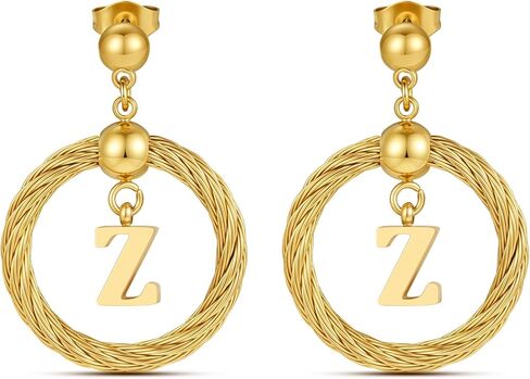 Xiacheng 18K مطلية بالذهب هوب الأقراط الأولية الفولاذ المقاوم للصدأ هيبوالرجينيك هدايا عصرية للنساء بيان أنيق A-Z رسالة تتدلى قطرة مجوهرات مقاومة للماء in Kuwait