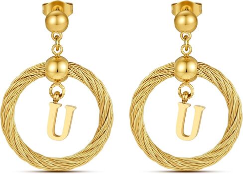 Xiacheng 18K مطلية بالذهب هوب الأقراط الأولية الفولاذ المقاوم للصدأ هيبوالرجينيك هدايا عصرية للنساء بيان أنيق A-Z رسالة تتدلى قطرة مجوهرات مقاومة للماء in Kuwait