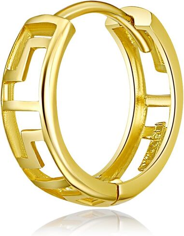 14k Yellow OR White Gold 4mm Thickness Greek Key Huggie Earrings (12 x 12 mm) in Saudi Arabia