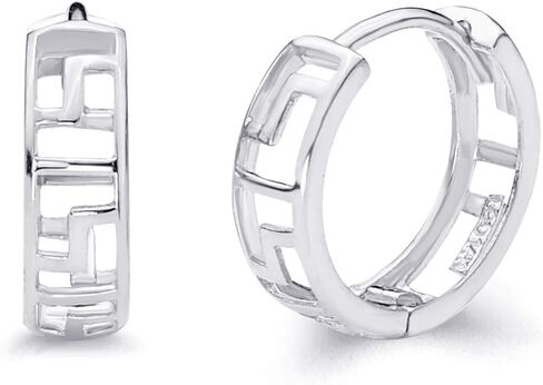 14k Yellow OR White Gold 4mm Thickness Greek Key Huggie Earrings (12 x 12 mm) in Saudi Arabia