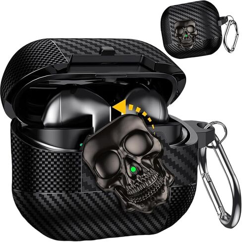 for AirPods 4 Gen 2024 Case Cover with Lock, Girls Boys Funny Skull Full Body Shockproof Hard Shell Protective Case with Carabiner Keychain for Airpods 4th Generation Skull Black in Kuwait