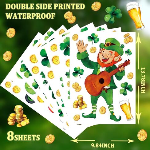 119PCS St Patricks Day Window Clings,Reusable St Patricks Day Decorations,Double Sided Green Shamrock Window Clings,Irish Static Saint Patrick's Stickers for Glass,St Patrick’s Day Decor(8 Sheets) in Saudi Arabia