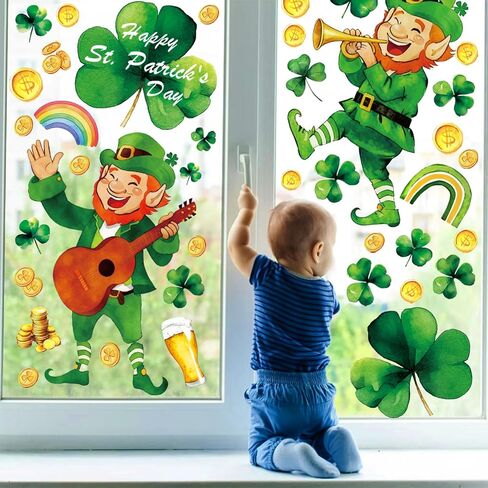 119PCS St Patricks Day Window Clings,Reusable St Patricks Day Decorations,Double Sided Green Shamrock Window Clings,Irish Static Saint Patrick's Stickers for Glass,St Patrick’s Day Decor(8 Sheets) in Saudi Arabia