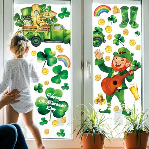 119PCS St Patricks Day Window Clings,Reusable St Patricks Day Decorations,Double Sided Green Shamrock Window Clings,Irish Static Saint Patrick's Stickers for Glass,St Patrick’s Day Decor(8 Sheets) in Saudi Arabia