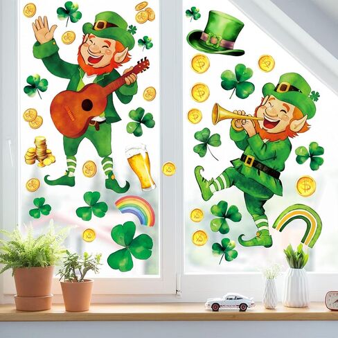119PCS St Patricks Day Window Clings,Reusable St Patricks Day Decorations,Double Sided Green Shamrock Window Clings,Irish Static Saint Patrick's Stickers for Glass,St Patrick’s Day Decor(8 Sheets) in Saudi Arabia