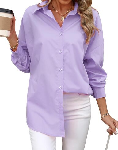 JMSHIHUA Womens Button Down Long Sleeve Shirts Loose Fit Casual Work Oversized Blouse Tops in Saudi Arabia