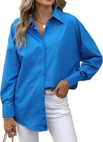 JMSHIHUA Womens Button Down Long Sleeve Shirts Loose Fit Casual Work Oversized Blouse Tops in Saudi Arabia