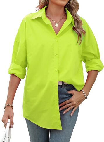 JMSHIHUA Womens Button Down Long Sleeve Shirts Loose Fit Casual Work Oversized Blouse Tops in Saudi Arabia