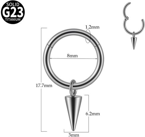 Niaspi 16G G23 Titanium Spike Dangle Hoop Earrings for Women Men Cartilage Conch Helix 8mm Huggie Hoops Earrings Dangling Hinged Septum Rings Lip Ring Statement Body Piercing Jewelry in Saudi Arabia