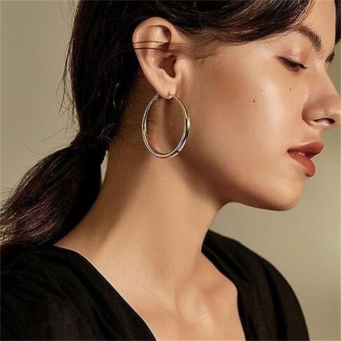 Gold Hoop Earrings for Women Large Gold Hoop Earrings Chunky Hoops Earrings Hypoallergenic Lightweight Hoop Earrings Jewelry for Women Trendy 30/40/50/60mm in Saudi Arabia
