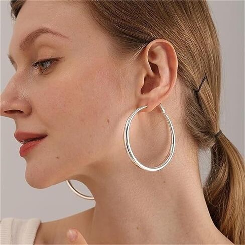 Gold Hoop Earrings for Women Large Gold Hoop Earrings Chunky Hoops Earrings Hypoallergenic Lightweight Hoop Earrings Jewelry for Women Trendy 30/40/50/60mm in Saudi Arabia