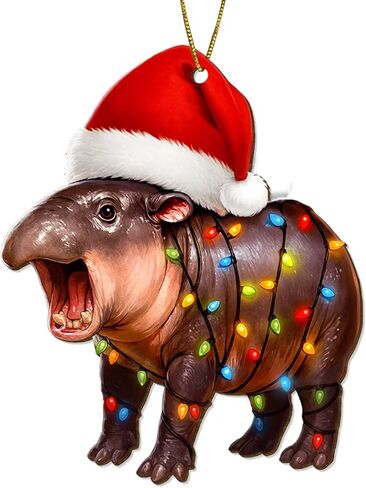 365RUSTIC Hippo Christmas Tree Ornament - Cute Hippopotamus Keepsake - Animal Decoration - 2 Side Printed Wooden Christmas Ornament in Saudi Arabia