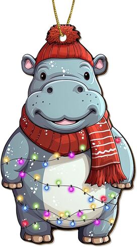 365RUSTIC Hippo Christmas Tree Ornament - Cute Hippopotamus Keepsake - Animal Decoration - 2 Side Printed Wooden Christmas Ornament in Saudi Arabia