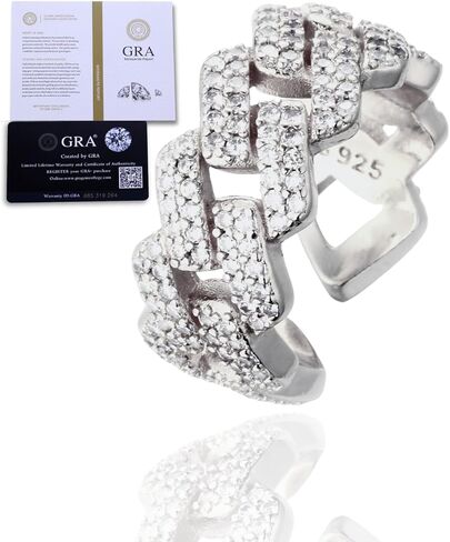 Halukakah Men's Moissanite Cuban Link Ring,D Color 2.1 ct Total Platinum Plated Sterling Silver,2.1 Carats Lab Grown Diamond,Adjustable Size,Timeless Present for Husband,Boyfriend,Birthday,Wedding in Saudi Arabia