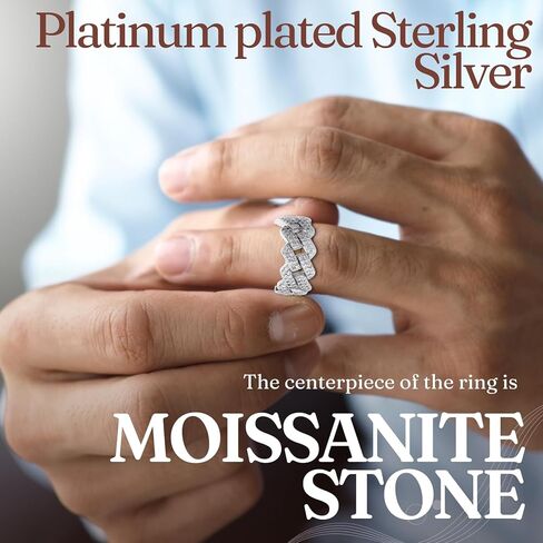 Halukakah Men's Moissanite Cuban Link Ring,D Color 2.1 ct Total Platinum Plated Sterling Silver,2.1 Carats Lab Grown Diamond,Adjustable Size,Timeless Present for Husband,Boyfriend,Birthday,Wedding in Saudi Arabia