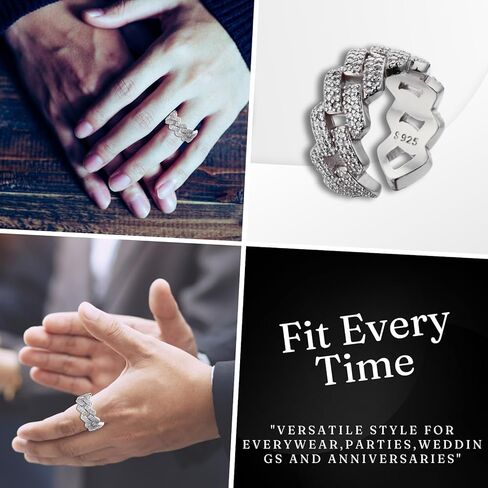 Halukakah Men's Moissanite Cuban Link Ring,D Color 2.1 ct Total Platinum Plated Sterling Silver,2.1 Carats Lab Grown Diamond,Adjustable Size,Timeless Present for Husband,Boyfriend,Birthday,Wedding in Saudi Arabia