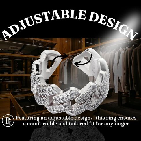 Halukakah Men's Moissanite Cuban Link Ring,D Color 2.1 ct Total Platinum Plated Sterling Silver,2.1 Carats Lab Grown Diamond,Adjustable Size,Timeless Present for Husband,Boyfriend,Birthday,Wedding in Saudi Arabia