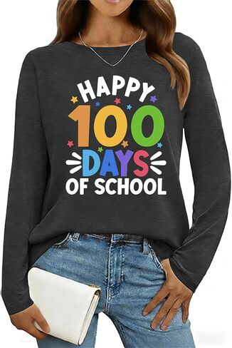 RECUTEWU 100 Days of School Shirt for Teacher: Long Sleeve Teachers Tee 100th Celebration Teaching Gifts Tshirt Tops in Saudi Arabia