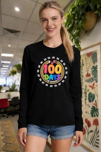 RECUTEWU 100 Days of School Shirt for Teacher: Long Sleeve Teachers Tee 100th Celebration Teaching Gifts Tshirt Tops in Saudi Arabia