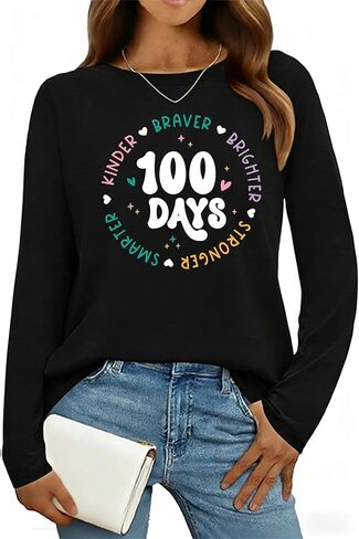 RECUTEWU 100 Days of School Shirt for Teacher: Long Sleeve Teachers Tee 100th Celebration Teaching Gifts Tshirt Tops in Saudi Arabia