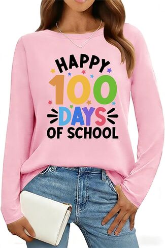 RECUTEWU 100 Days of School Shirt for Teacher: Long Sleeve Teachers Tee 100th Celebration Teaching Gifts Tshirt Tops in Saudi Arabia