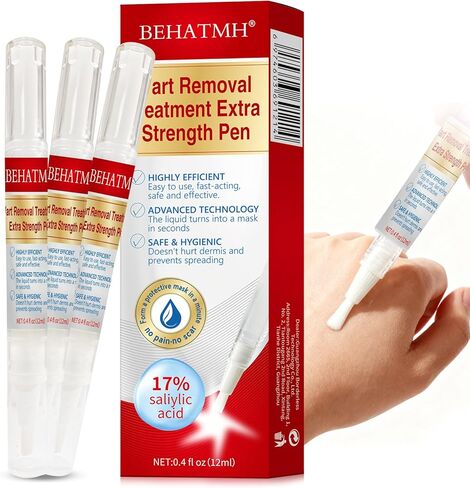 BEHATMH 3 Pack Wart Remover with Precision Tip, Maximum-Strength Salicylic Acid for Common & Plantar Warts, Targeted Mess-Free Application for Hands & Feet, Easy Daily Use in Saudi Arabia