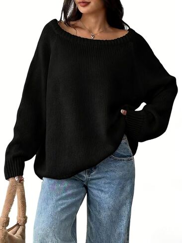 Verdusa Women's Off The Shoulder Oversized Sweaters Casual Raglan Sleeve Pullover Knit Tops in Kuwait