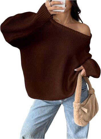 Verdusa Women's Off The Shoulder Oversized Sweaters Casual Raglan Sleeve Pullover Knit Tops in Saudi Arabia