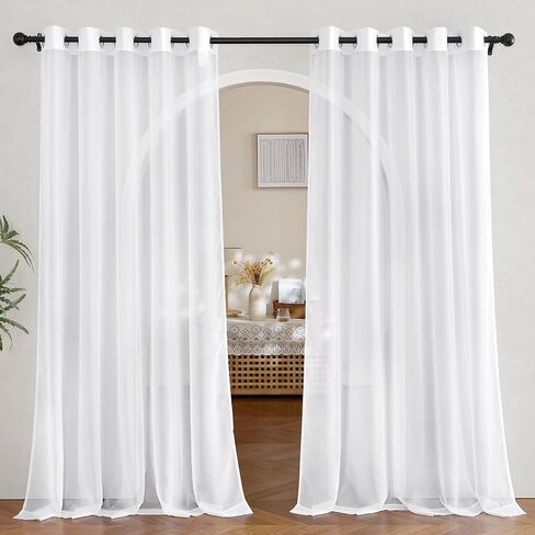 Living Room Window Curtains Sheer Textured 84" Long, Grommet Casual Voile Sheer Light Filter Airy Chic Window Treatments for Sliding Door/Porch, 70" Wide, 1 Panel, White in Saudi Arabia
