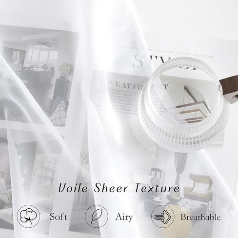Living Room Window Curtains Sheer Textured 84" Long, Grommet Casual Voile Sheer Light Filter Airy Chic Window Treatments for Sliding Door/Porch, 70" Wide, 1 Panel, White in Saudi Arabia