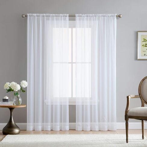 ستائر نافذة صلبة من Empire Home Addison Sheer Voile - مجموعة من قطعتين (أبيض، طول 95 بوصة) in Kuwait