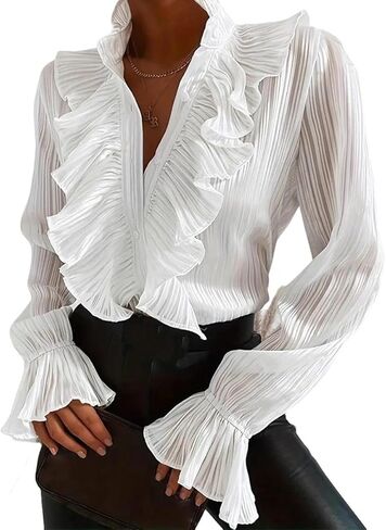 Lace Sleeve Blouse for Women Long Sleeve Solid Color Shirt in Saudi Arabia