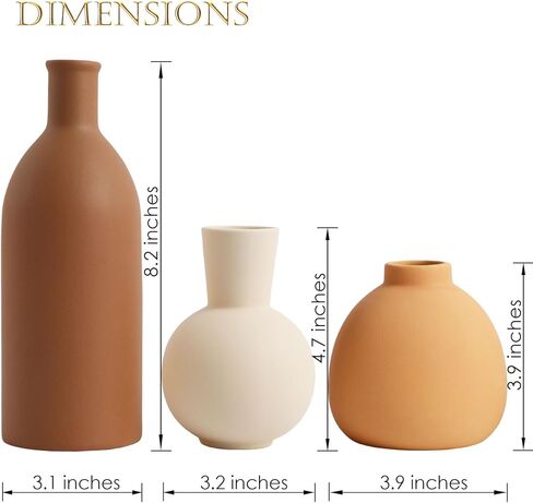 Joeabor Ceramic Vase Set of 3 - Handcrafted Ceramic Vases for Home Decor & Shelf - Modern Farmhouse Decor for Kitchen, Office, Bedroom & Living Room Decorative Objects for Mantel, Table Centerpieces in Kuwait