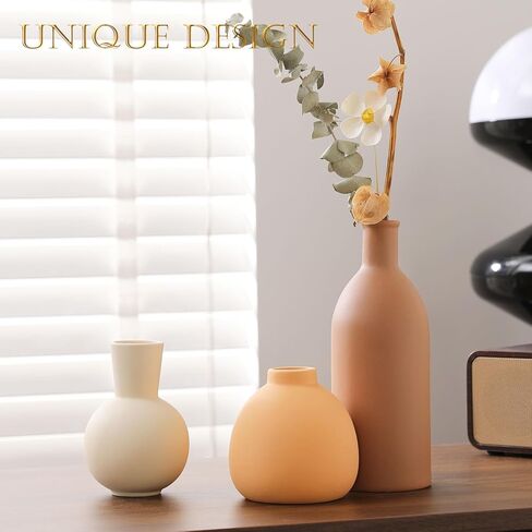 Joeabor Ceramic Vase Set of 3 - Handcrafted Ceramic Vases for Home Decor & Shelf - Modern Farmhouse Decor for Kitchen, Office, Bedroom & Living Room Decorative Objects for Mantel, Table Centerpieces in Kuwait