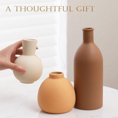 Joeabor Ceramic Vase Set of 3 - Handcrafted Ceramic Vases for Home Decor & Shelf - Modern Farmhouse Decor for Kitchen, Office, Bedroom & Living Room Decorative Objects for Mantel, Table Centerpieces in Kuwait