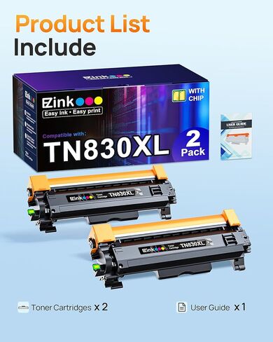 E-Z Ink متوافق مع TN830 استبدال خرطوشة الحبر لـ Brother TN830XL ​​TN830 TN 830 خراطيش الحبر مع الأخ DCP-L2640DW HL-L2460DW HL-L2480DW HL-L2400D HL-L2405W MFC-L2820DW (2 Black) in Kuwait
