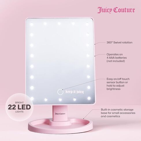 جوسي كوتور - مرآة مكياج بإضاءة LED للمكياج، سطوع قابل للتعديل، تحكم باللمس، تصميم عصري أنيق، مرآة تجميل محمولة لطاولة الزينة والسفر in Saudi Arabia