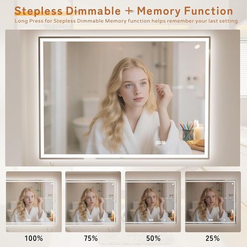 مرآة حمام LED DSNAPE مقاس 55 بوصة × 40 بوصة، مرآة حائط مع أضواء، زجاج مقسى، 3 ألوان قابلة للتعتيم، مضادة للضباب، إضاءة أمامية وخلفية، وظيفة الذاكرة، وظيفة درجة حرارة الوقت Espejos para Baños in Kuwait