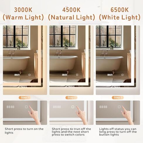 مرآة حمام LED DSNAPE مقاس 55 بوصة × 40 بوصة، مرآة حائط مع أضواء، زجاج مقسى، 3 ألوان قابلة للتعتيم، مضادة للضباب، إضاءة أمامية وخلفية، وظيفة الذاكرة، وظيفة درجة حرارة الوقت Espejos para Baños in Kuwait