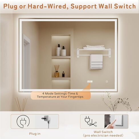 مرآة حمام LED DSNAPE مقاس 55 بوصة × 40 بوصة، مرآة حائط مع أضواء، زجاج مقسى، 3 ألوان قابلة للتعتيم، مضادة للضباب، إضاءة أمامية وخلفية، وظيفة الذاكرة، وظيفة درجة حرارة الوقت Espejos para Baños in Kuwait