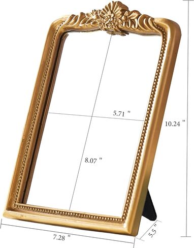 CMGL Gold Vintage Vanity Square Mirror, Antique Mirrors for Wall Decorative, Unique Cute Small Mirror, Table Top Makeup Framed Mirrors, Bathroom, Bedroom, Living Room,Fireplace,10.2" L x 7.3" W Gold in Saudi Arabia