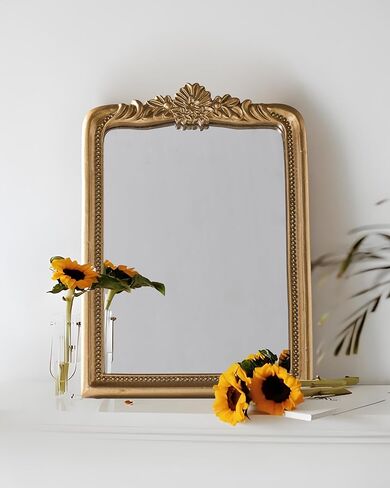 CMGL Gold Vintage Vanity Square Mirror, Antique Mirrors for Wall Decorative, Unique Cute Small Mirror, Table Top Makeup Framed Mirrors, Bathroom, Bedroom, Living Room,Fireplace,10.2" L x 7.3" W Gold in Saudi Arabia