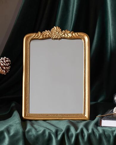 CMGL Gold Vintage Vanity Square Mirror, Antique Mirrors for Wall Decorative, Unique Cute Small Mirror, Table Top Makeup Framed Mirrors, Bathroom, Bedroom, Living Room,Fireplace,10.2" L x 7.3" W Gold in Saudi Arabia