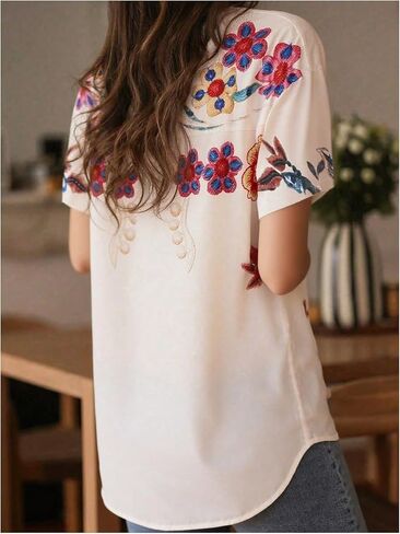SHENHE Women's Button Down Short Sleeve Shirt Floral Tropical Boho Summer Dressy Blouse in Saudi Arabia